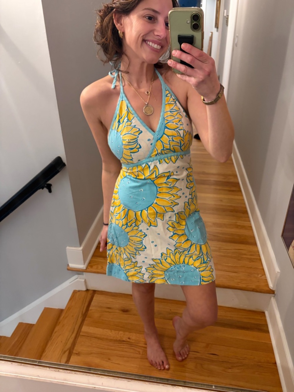 Vintage Lilly Pulitzer Sunflower Halter Mini Dress Y2K Size 4P